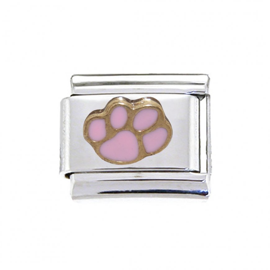 Pink and gold pawprint - enamel 9mm Italian charm - Click Image to Close
