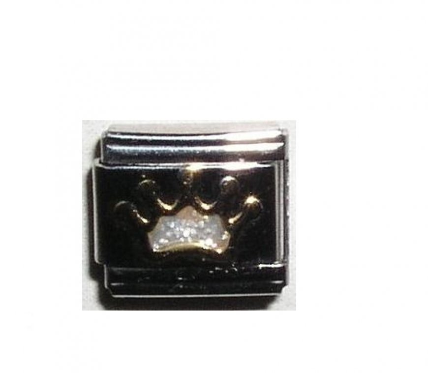 White sparkly crown - 9mm Italian charm - Click Image to Close