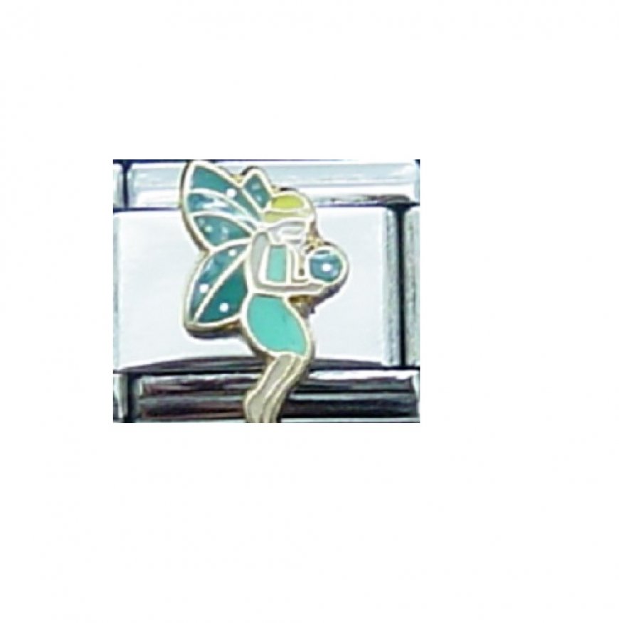 Green fairy - enamel 9mm Italian charm - Click Image to Close