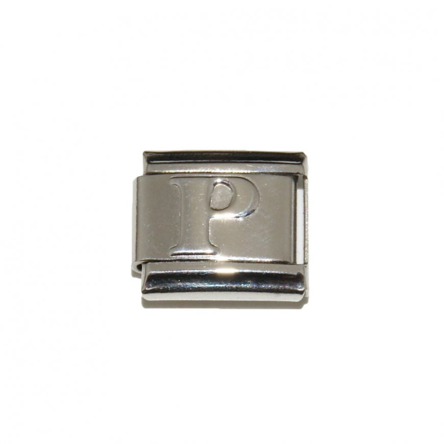 Silver coloured letter P - 9mm Italian charm - Click Image to Close