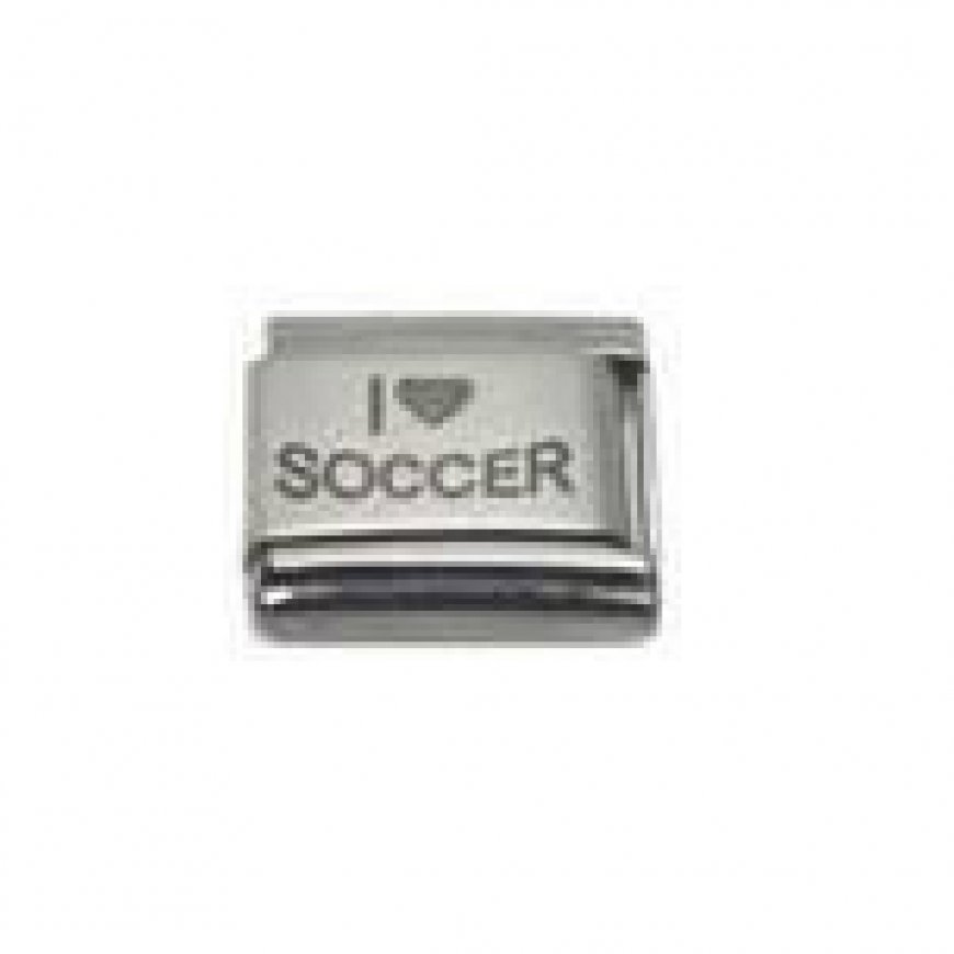 I love soccer - plain laser 9mm Italian charm - Click Image to Close