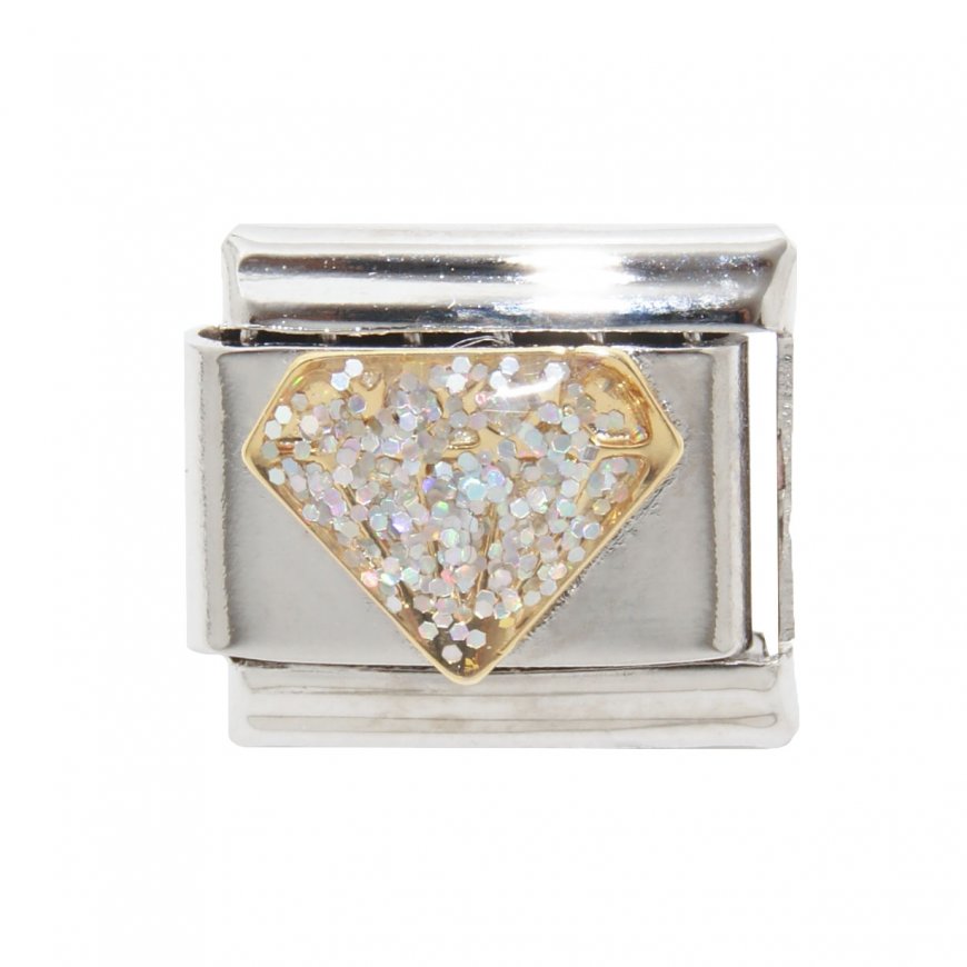 Diamond shape sparkly charm - 9mm Italian charm - Click Image to Close