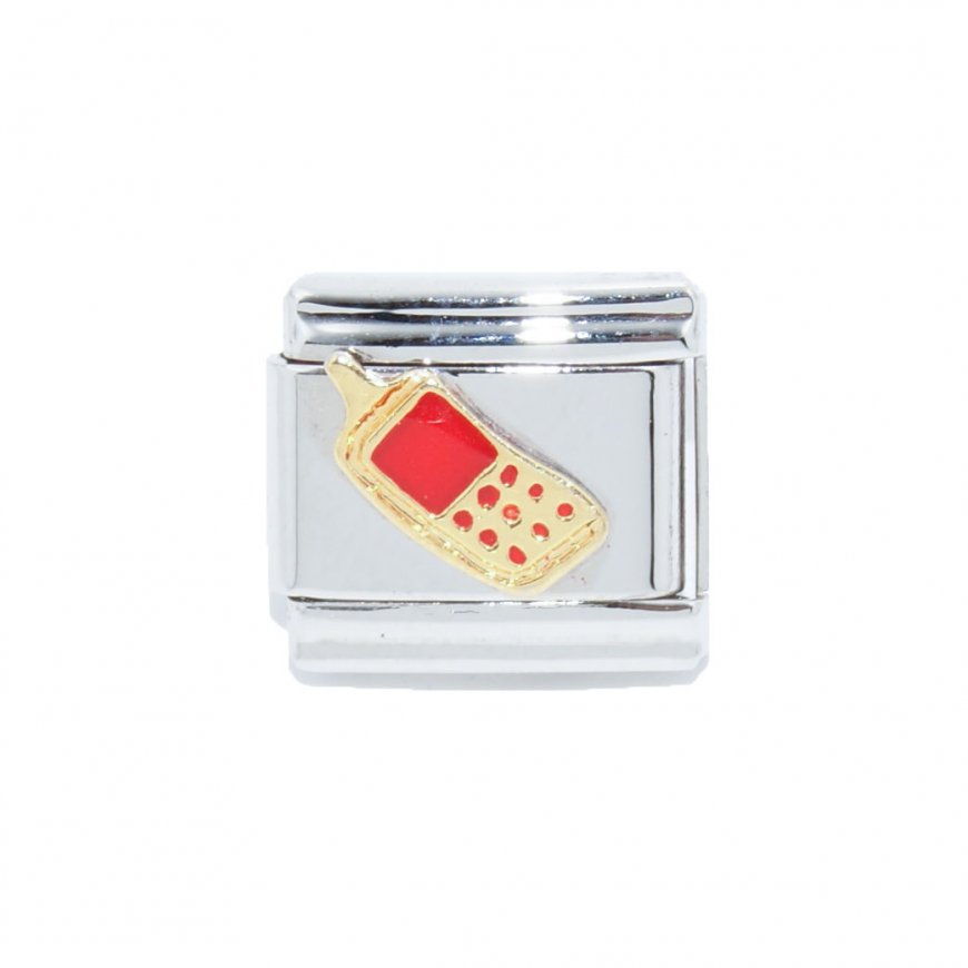 Red mobile phone - 9mm enamel Italian charm - Click Image to Close