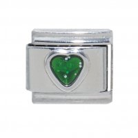 Sparkly Heart - May emerald 9mm Italian charm