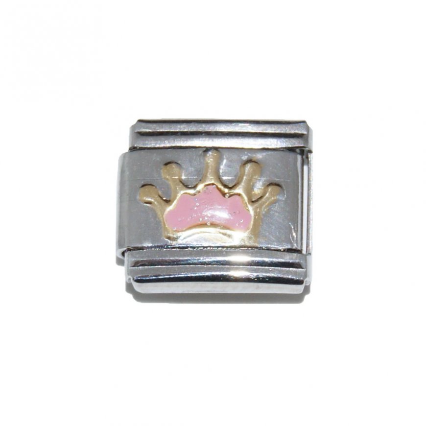 Sparkly pink crown - 9mm Italian charm - Click Image to Close