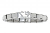 Small Open Heart link bracelet 9mm Italian charm - April