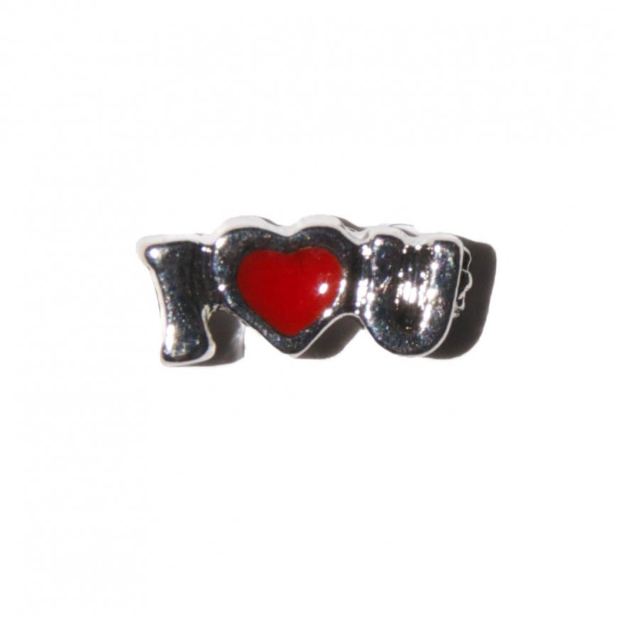 I love you with red heart 6mm floating charm - Click Image to Close