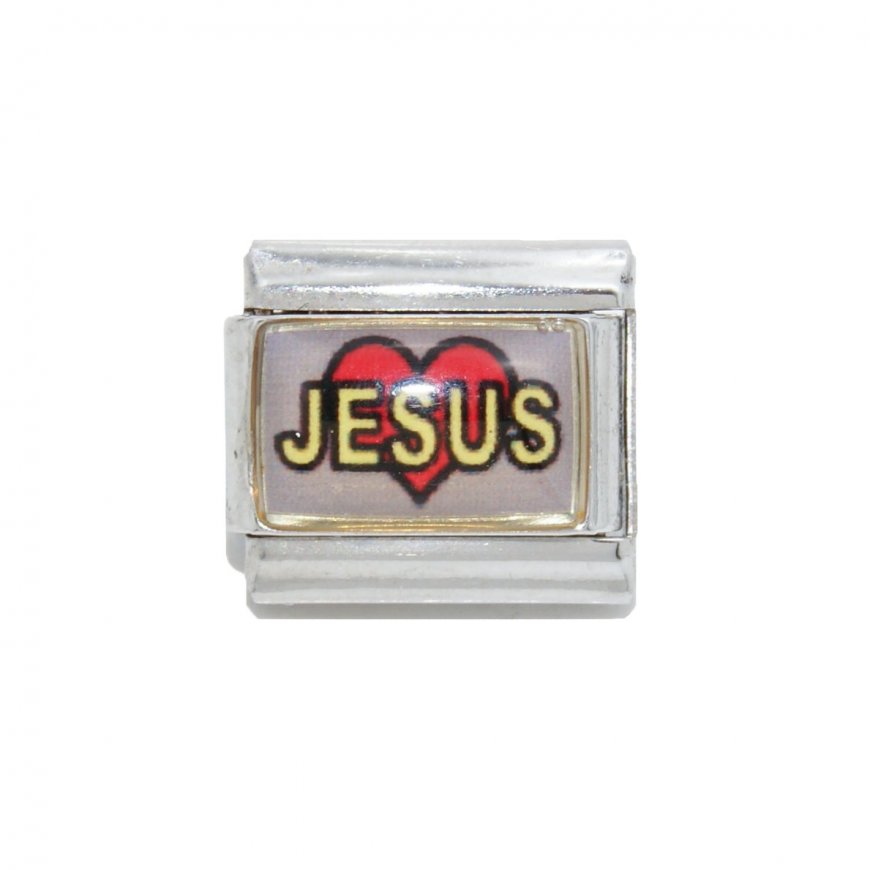 Jesus in red heart - 9mm photo Italian charm - Click Image to Close