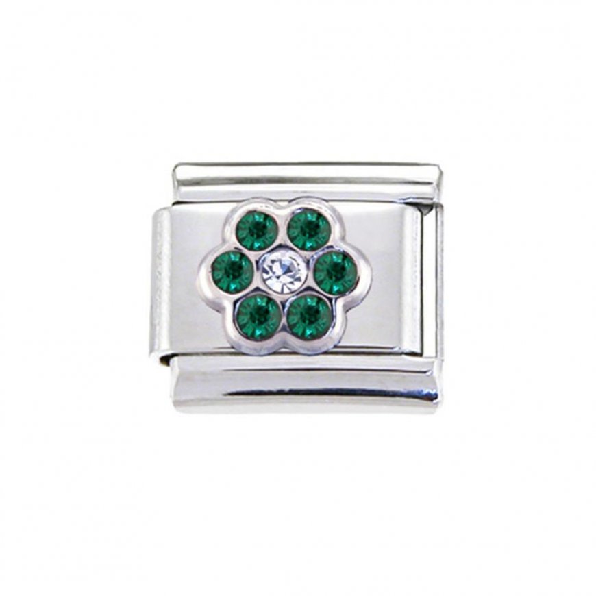 May Small Flower Birthstone - Emerald - 9mm Italian charm - Click Image to Close