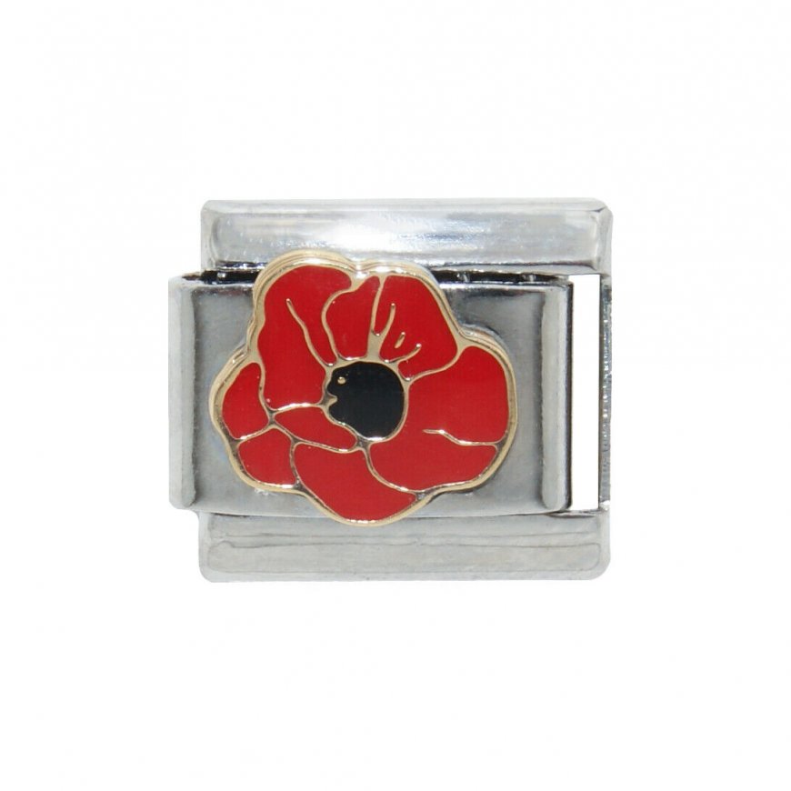 Red poppy remembrance - 9mm enamel Italian charm - Click Image to Close