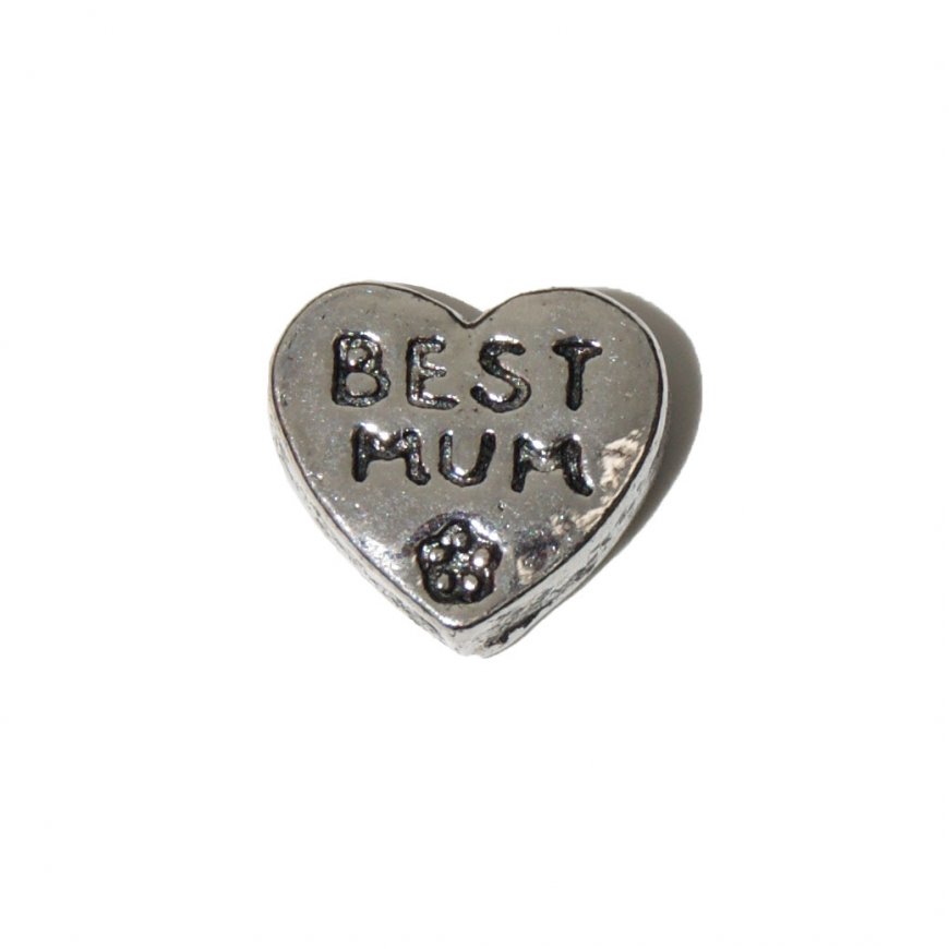 Best mum silvertone heart 7mm floating locket charm - Click Image to Close