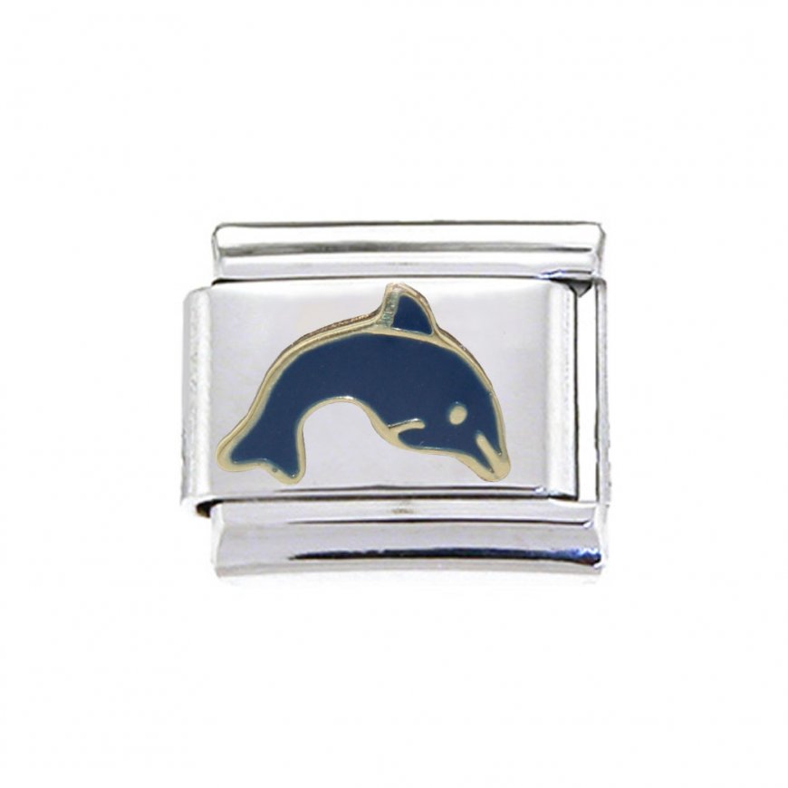 Blue and gold dolphin - enamel 9mm Italian charm - Click Image to Close