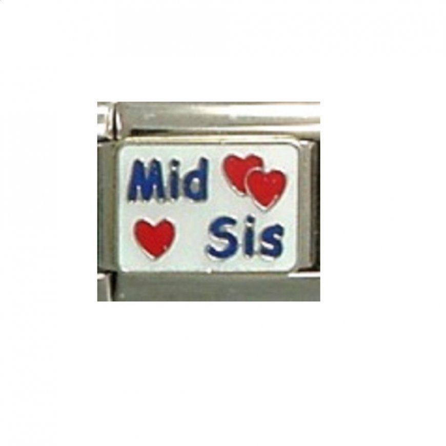 Mid sis with red hearts - enamel 9mm Italian charm - Click Image to Close
