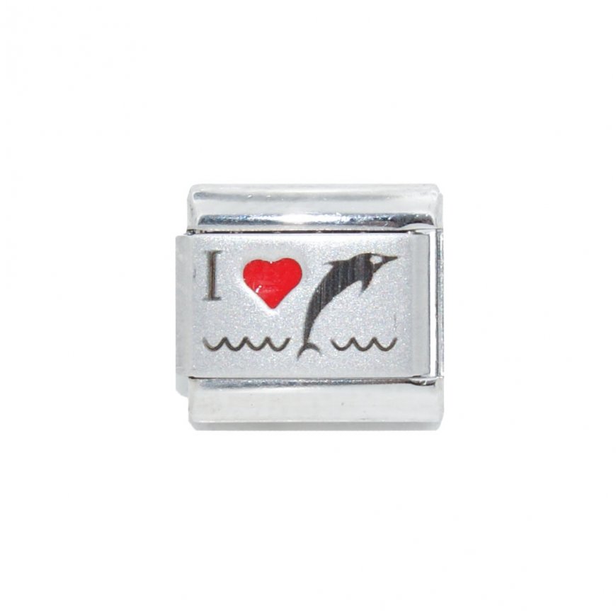 I love dolphins red heart laser - 9mm Italian charm - Click Image to Close