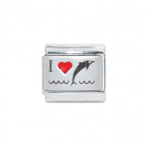 I love dolphins red heart laser - 9mm Italian charm
