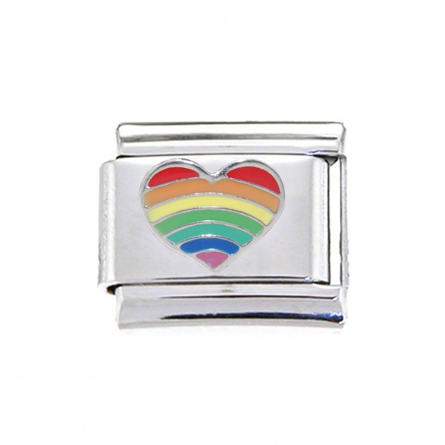 Rainbow heart silver trim 9mm Italian charm - Click Image to Close