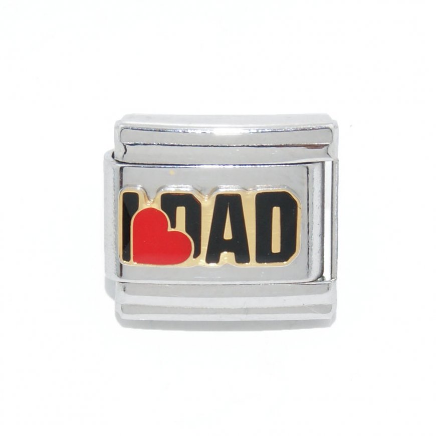 I love Dad with red heart - enamel 9mm Italian charm - Click Image to Close