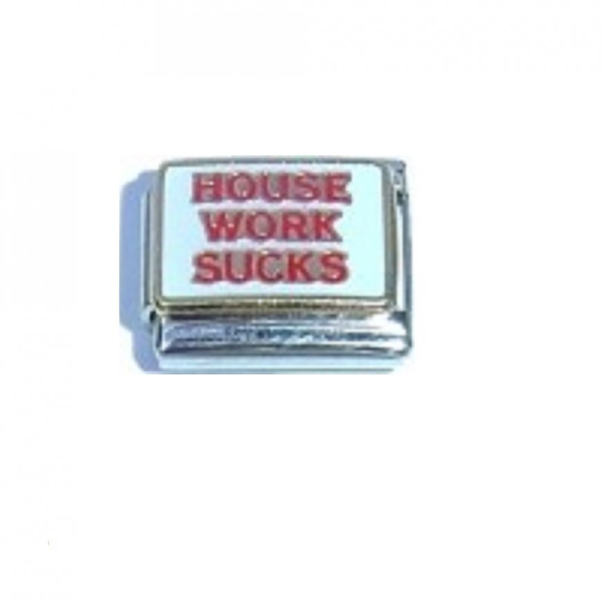 House work sucks - red on white background enamel charm - Click Image to Close