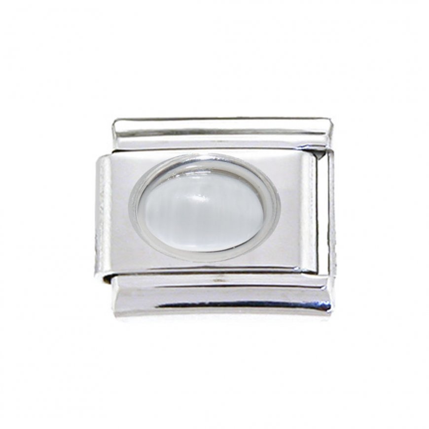 White oval stone - 9mm Italian Charm - Click Image to Close