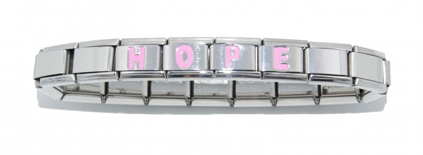Any single name on a bracelet in pink 9mm Italian charm letters - Click Image to Close