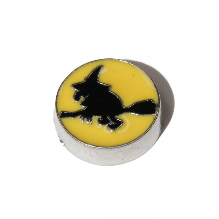 Witch Charm on yellow background - Halloween 7mm floating locket - Click Image to Close