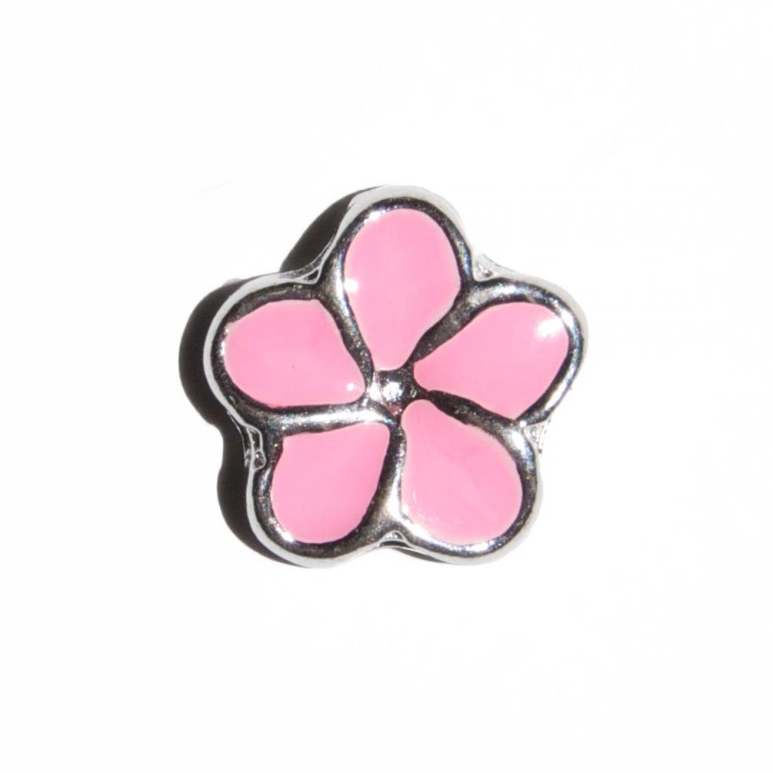 Light Pink flower 8mm floating locket charm - Click Image to Close