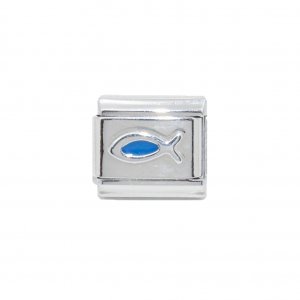 Christian fish - blue and silver 9mm Italian charm