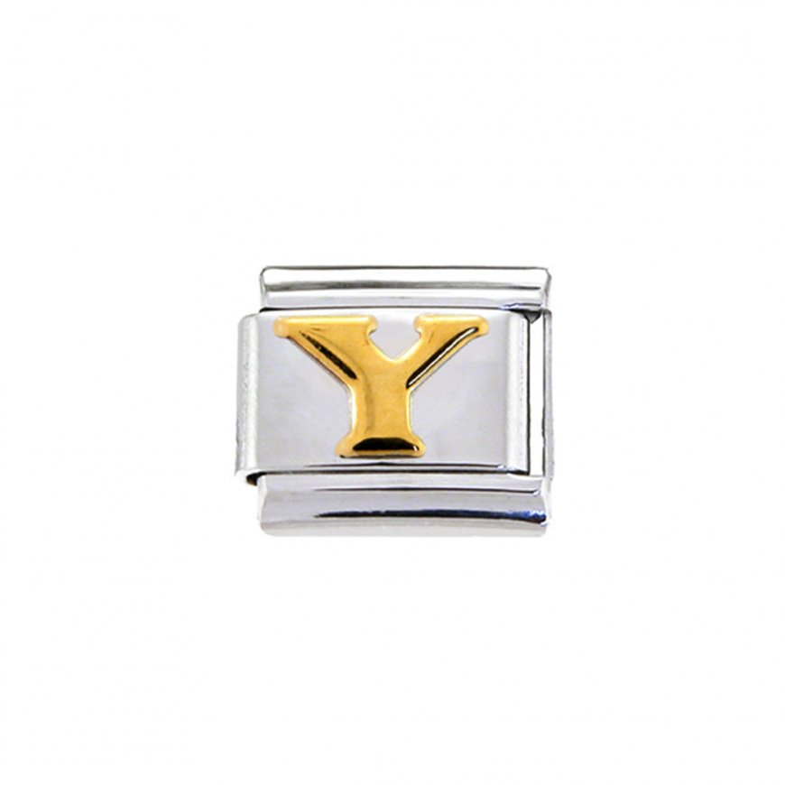 Gold colour Letter Y - 9mm Italian charm - Click Image to Close