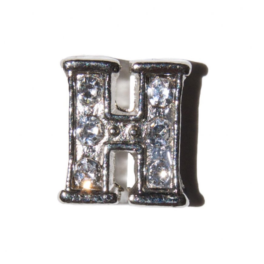 H Letter with stones - floating locket charm - Click Image to Close