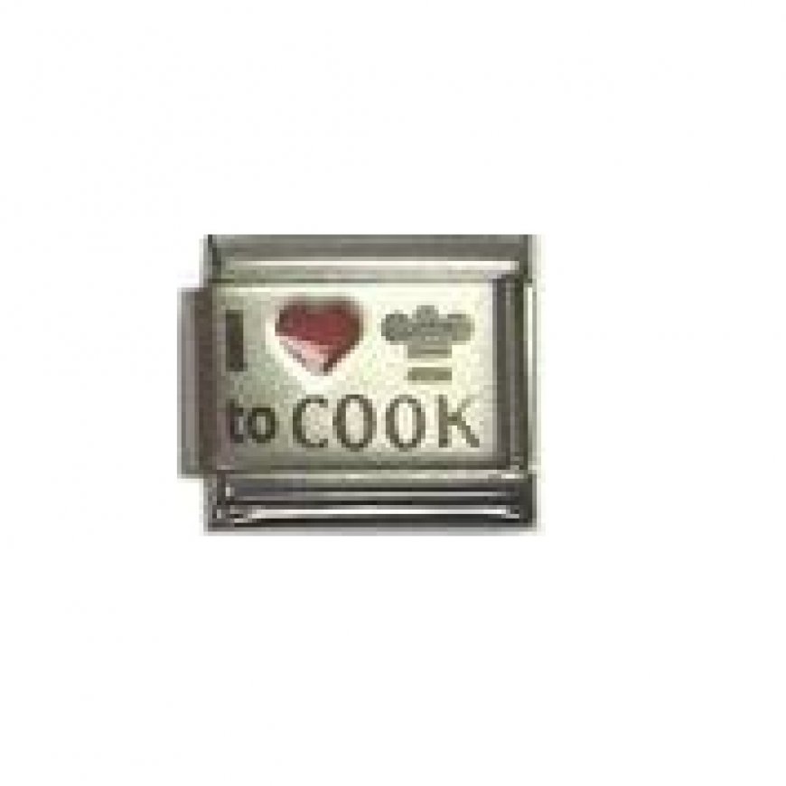 I love to cook - red heart laser 9mm Italian charm - Click Image to Close