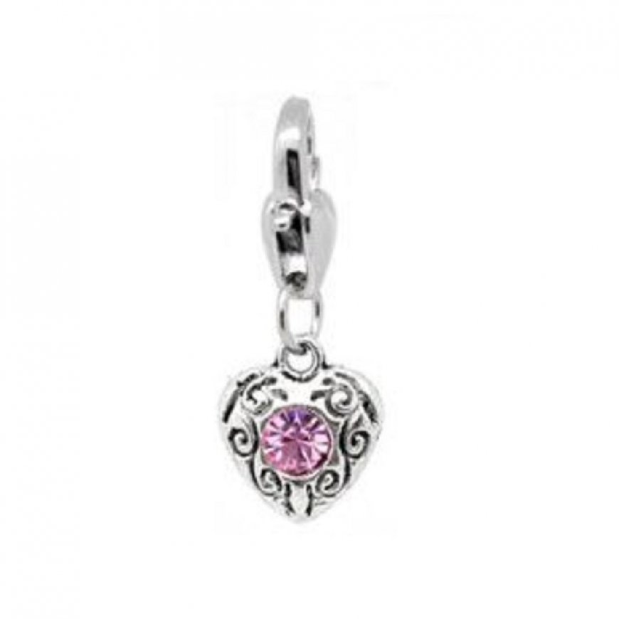 Clip on charm - Birthstone Heart dangle - June - Click Image to Close
