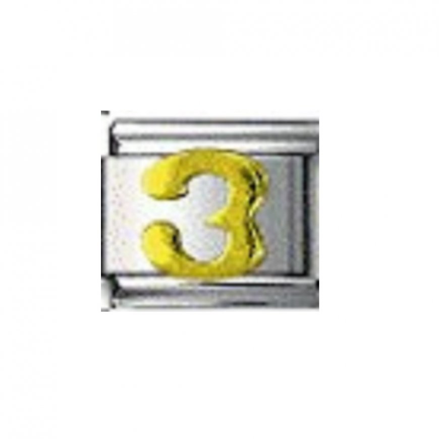 Gold coloured number 3 - 9mm Italian charm - Click Image to Close