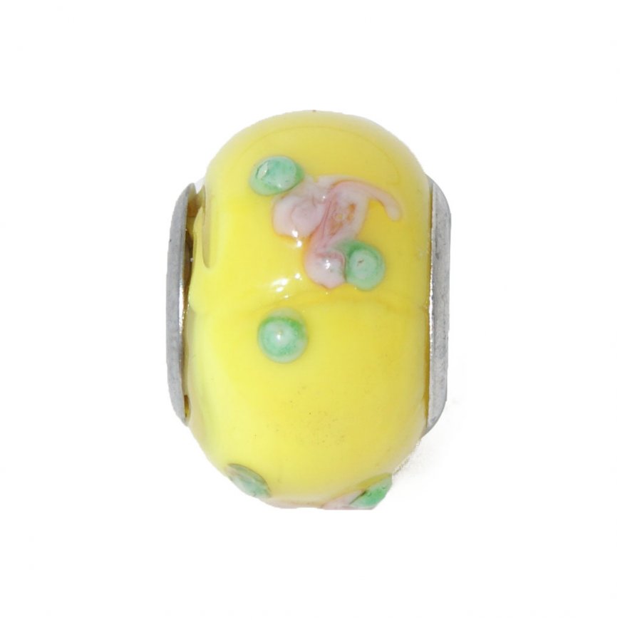 EB57 - Glass bead - Yellow pink and green -European bead charm - Click Image to Close