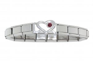 Small Open Heart link bracelet 9mm Italian charm - January