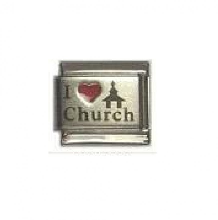I love Church - 9mm red heart Laser Italian Charm - Click Image to Close