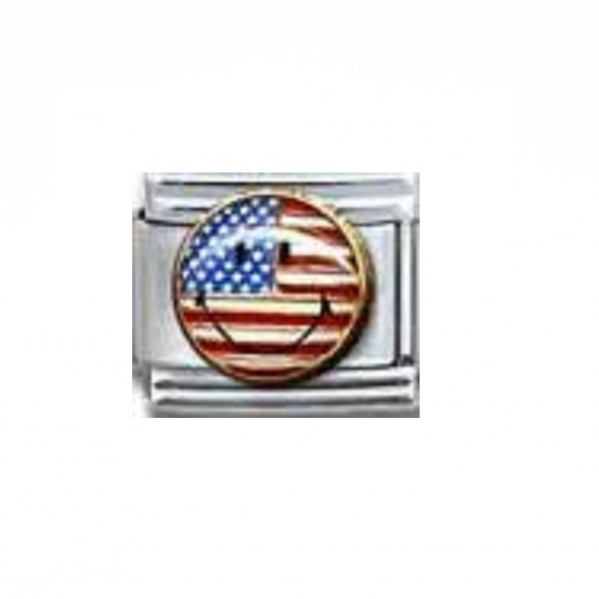 Flag - USA smiley face enamel 9mm Italian charm - Click Image to Close