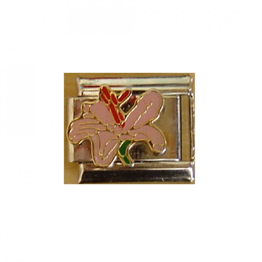 Light pink lily - 9mm enamel Italian charm - Click Image to Close