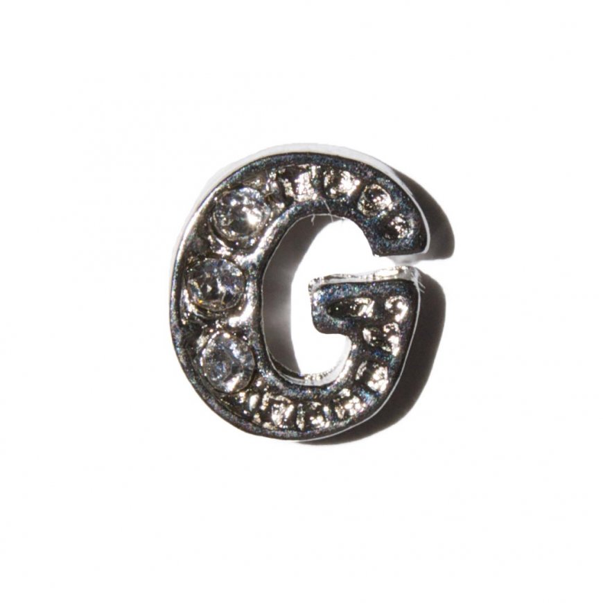 G Letter with stones - floating locket charm - Click Image to Close