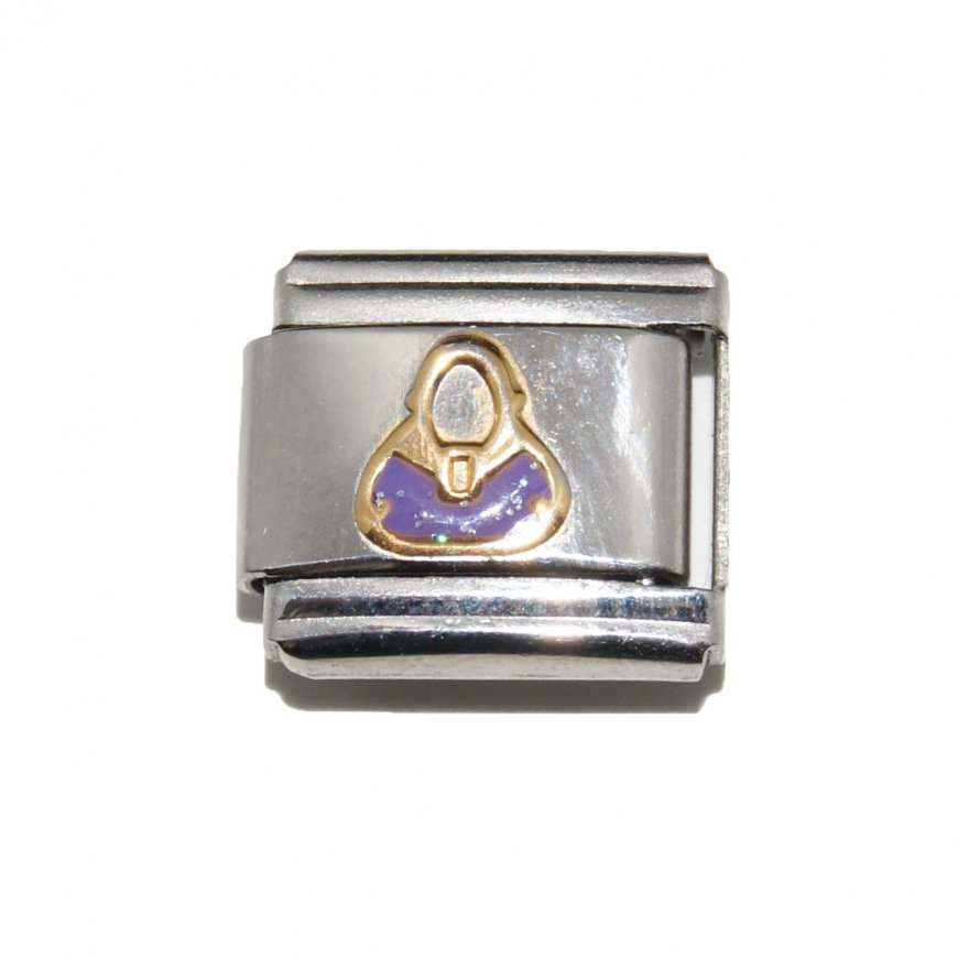 Purple sparkly handbag - 9mm Italian charm - Click Image to Close