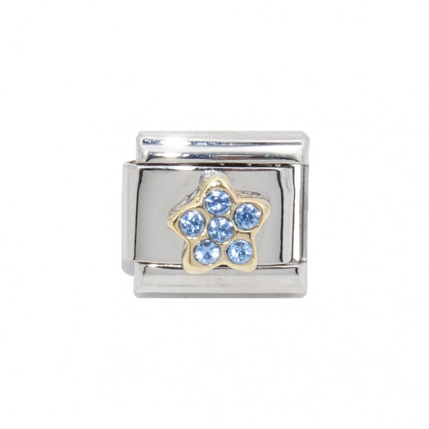 Gold star with blue rhinestones - 9mm Italian charm - Click Image to Close