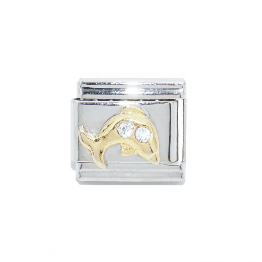 Dolphin with clear rhinestones (b) - 9mm enamel Italian charm - Click Image to Close