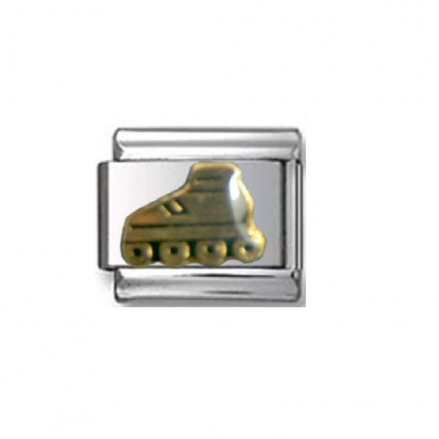 Gold coloured roller skate - 9mm Italian charm - Click Image to Close