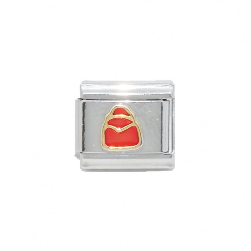 Red and gold handbag - enamel 9mm Italian charm - Click Image to Close