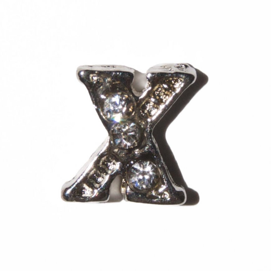 X Letter with stones - floating locket charm - Click Image to Close
