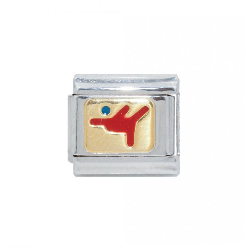 Red Gymnast on gold - 9mm enamel Italian charm - Click Image to Close