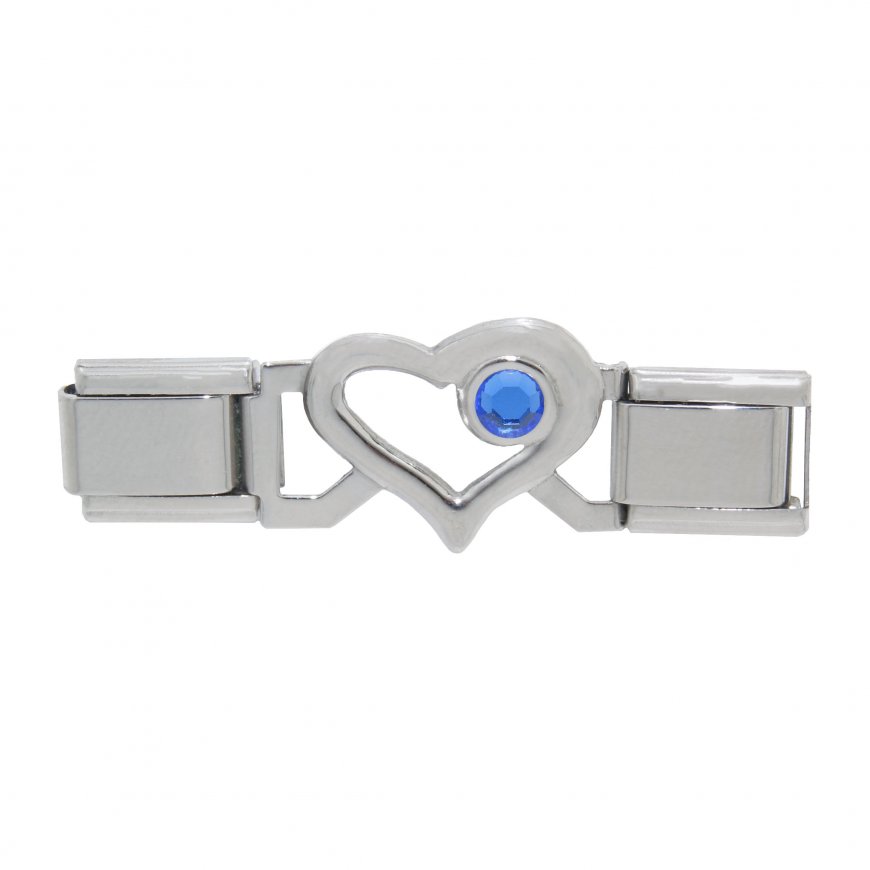 Small Open Heart connector link - September birthstone Sapphire - Click Image to Close