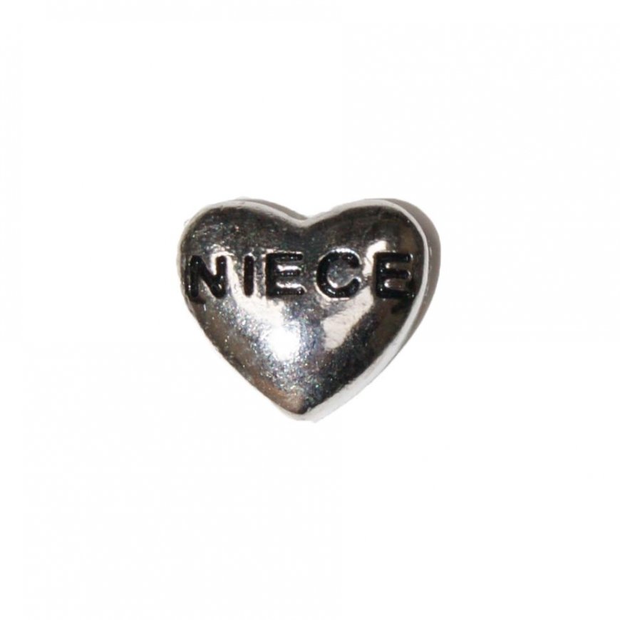 Niece silvertone heart 8mm floating locket charm - Click Image to Close