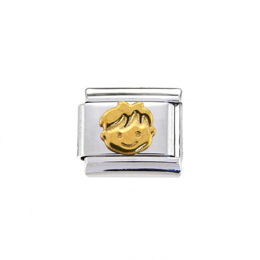 Boy's face - goldtone 9mm Italian charm - Click Image to Close