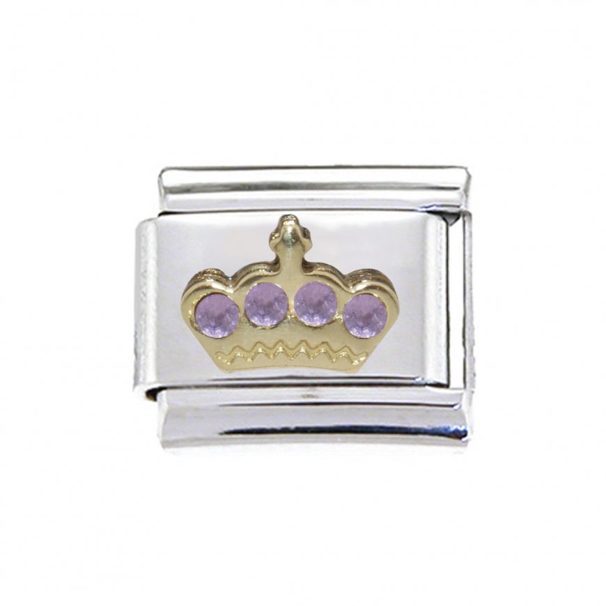 Crown with 4 lilac stone - enamel 9mm Italian charm - Click Image to Close