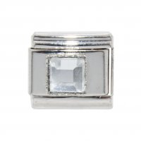 April - Square Birthstone - Diamond 9mm Italian Charm
